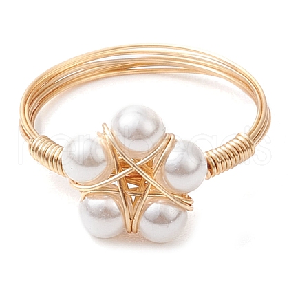 Flower Shell Pearl Finger Rings RJEW-TA00157-1