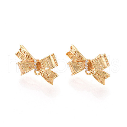 Brass Micro Pave Cubic Zirconia Stud Earring Findings KK-N263-15G-1