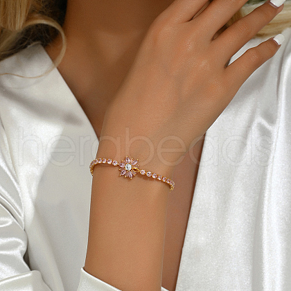 Elegant Geometric Brass Cubic Zirconia Chain Bracelets for Women's Daily Wear SA8702-1-1
