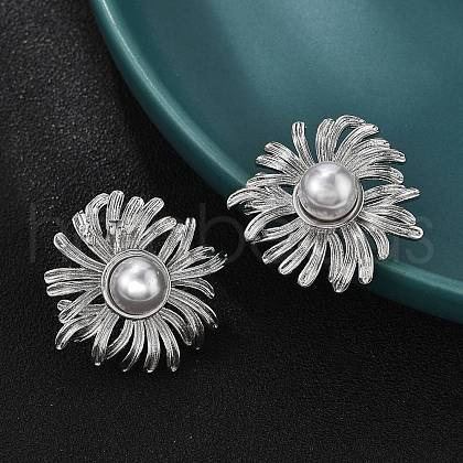 Brass ABS Plastic Imitation Pearl Flower Stud Earrings EJEW-S258-01P-1