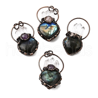 Natural Quartz Crystal & Amethyst & Labradorite Heart Big Pendants G-Q350-06A-1