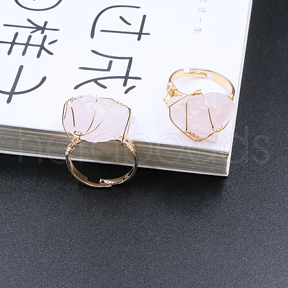 Nuggets Alloy Wire Wrapped Natural Rose Quartz Cuff Rings FS-WGA7830-02-1
