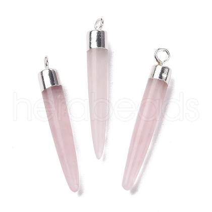 Natural Rose Quartz Brass Pendants G-B025-02P-06-1