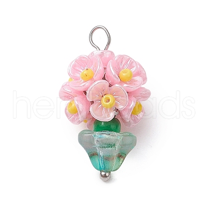 Glass Seed Beaded Flowerpot Pendants PALLOY-MZ00520-05-1