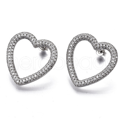 Brass Micro Pave Clear Cubic Zirconia Stud Earrings EJEW-T046-012P-NF-1