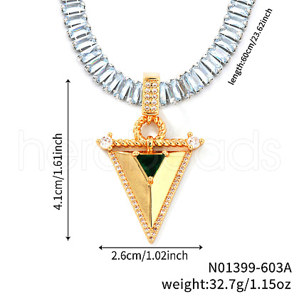Elegant Brass Pave Green Cubic Zirconia Triangle Pendant Necklaces TK2865-5-1