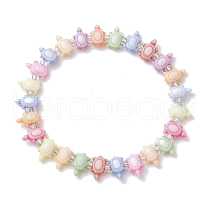 Summer Beach Tortoise Acrylic & Glass Seed Beaded Stretch Bracelets for Women BJEW-JB10300-01-1