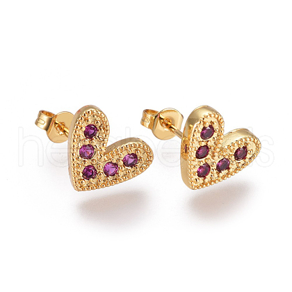Brass Micro Pave Cubic Zirconia Stud Earrings EJEW-F201-02G-1