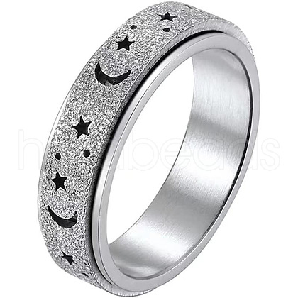 Non-Tarnish 201 Stainless Steel Moon and Star Rotatable Finger Ring MOST-PW0001-005D-05-1