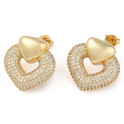 Heart Clear Cubic Zirconia Stud Earrings EJEW-Q387-03G-1