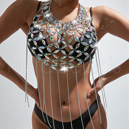Acrylic Teardrop Alloy Tassel Chain Chest Body Chains for Beach Party FS-WGBEA58-01-1