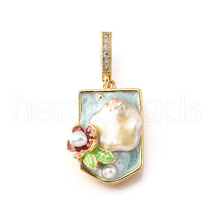 Brass Micro Pave Cubic Zirconia & Enamel Pendants KK-R222-16G-02-1