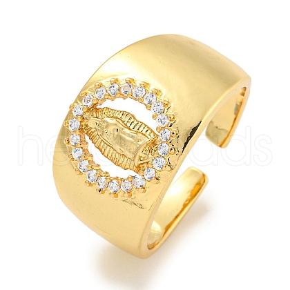 Rack Plating Brass Micro Pave Cubic Zirconia Saint Open Cuff Ring RJEW-C082-02G-1