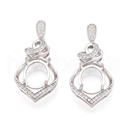 925 Sterling Silver Micro Pave Cubic Zirconia Pendants Claw Cabochon Settings STER-N016-49P-1