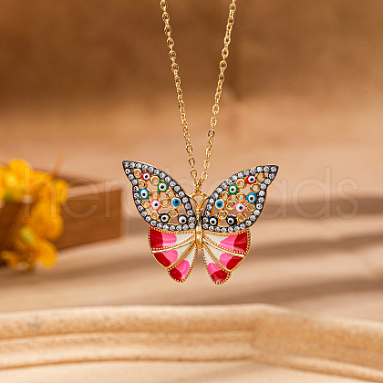 Bohemian Vintage Brass Enamel Hollow Colorful Evil Eye Butterfly Pendant Necklaces for Women EO6638-1