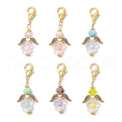 6Pcs Flower Angel Glass & Acrylic Pendant Decorations HJEW-MZ00236-1
