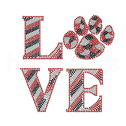Word Love Glass Rhinestone Patches DIY-WH0303-001-1