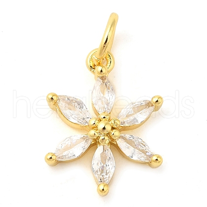 Flower Rack Plating Brass Micro Pave Cubic Zirconia Pendants Charms KK-S396-13B-1