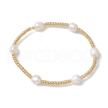 Oval Natural Cultured Freshwater Pearl & Glass seed Beaded Stretch Bracelets for Women BJEW-JB10536-1