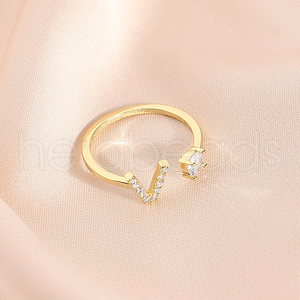 Fashionable Brass Cubic Zirconia Cuff Rings FS-WG4936F-06-1