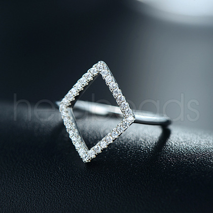 Rhombus 925 Sterling Silver Micro Pave Clear Cubic Zirconia Finger Rings for Women FS-WGB12EE-03-1