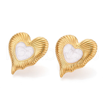 Heart 304 Stainless Steel Enamel Stud Earrings EJEW-T047-20G-1