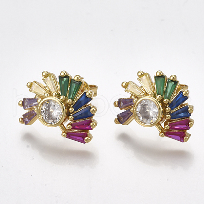 Brass Micro Pave Cubic Zirconia(Random Mixed Color) Ear Studs EJEW-S201-79-1