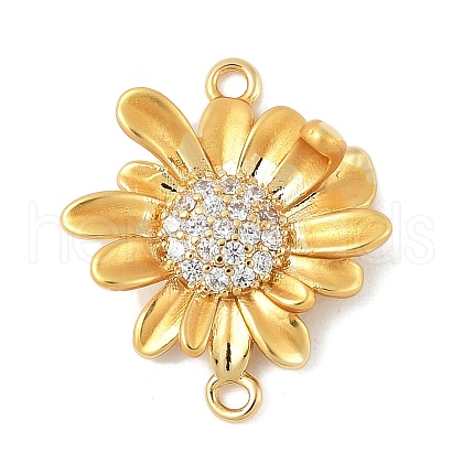 Flower Brass Micro Pave Clear Cubic Zirconia Connector Charms KK-M326-06-G01-1
