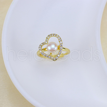 Mother's Day Jewellery Natural Freshwater Pearl with Clear Cubic Zirconia Cuff Rings WGACE42-20-1