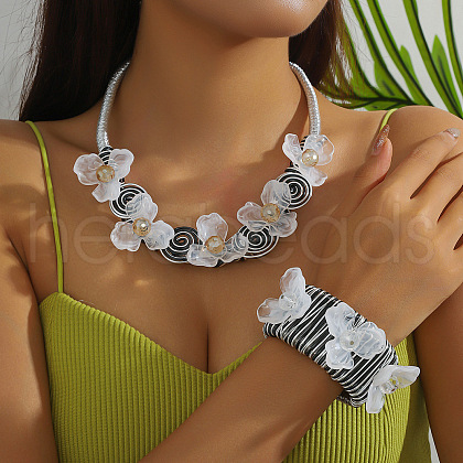 Flower Alloy & Aluminium & Resin Pendant Necklace & Cuff Bangle FS-WG80D75-07-1