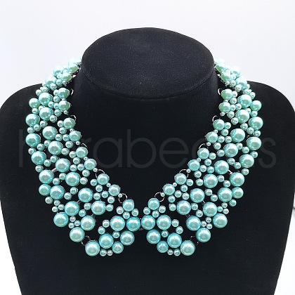 Alloy Plastic Imitation Pearl Round Beaded Choker Necklaces FS-WG3052F-06-1