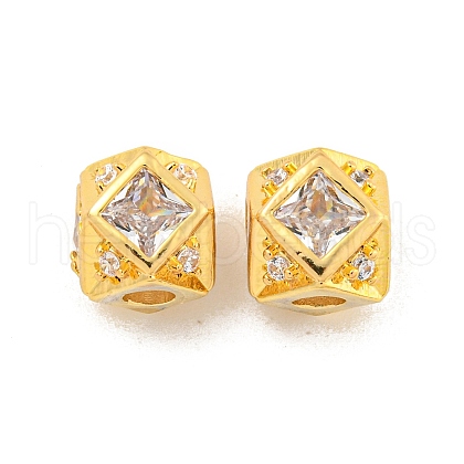 Brass Micro Pave Clear Cubic Zirconia Beads KK-B096-21G-1