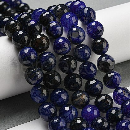 Faceted Natural Dragon Veins Agate Beads Strands G-F447-12mm-P02-1