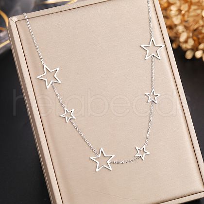 304 Stainless Steel Star Link Chain Necklaces for Women FS-WGF136C-02-1