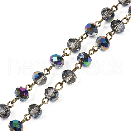 Handmade Electroplate Glass Faceted Rondelle Beads Chains for Necklaces Bracelets Making AJEW-JB00145-01-1