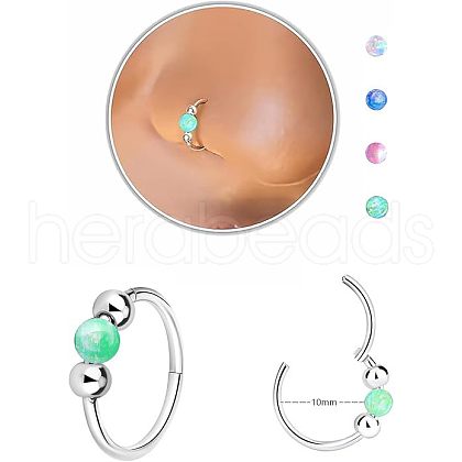 316L Surgical Stainless Steel & Round Synthetic Opal Hoop Nose Rings WG47E0A-05-1