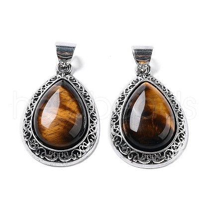 Natural Tiger Eye Teardrop Pendants G-A093-03AS-03-1