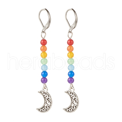 Natural Malaysia Jade with Alloy Moon Long Dangle Leverback Earrings EJEW-JE04909-03-1