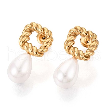 304 Stainless Steel Shell Pearl Stud Earrings EJEW-T047-04G-1