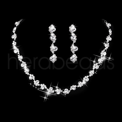 Flat Round Brass Rhinestone Chain Necklaces & Stud Earrings FS-WGE4E6D-03-1