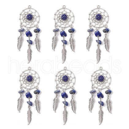 Natural Lapis Lazuli Dream Catcher Pendants PALLOY-MZ00709-03-1