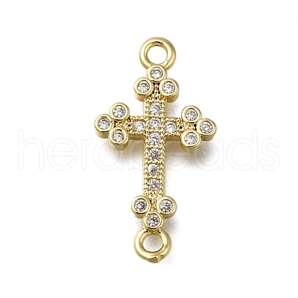 Brass Clear Cubic Zirconia Cross Connector Charms ZIRC-I070-037G-1