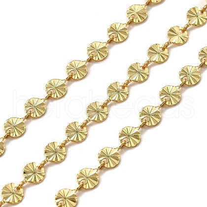 Brass Textured Flat Round Link Chains CHC-C014-13G-1