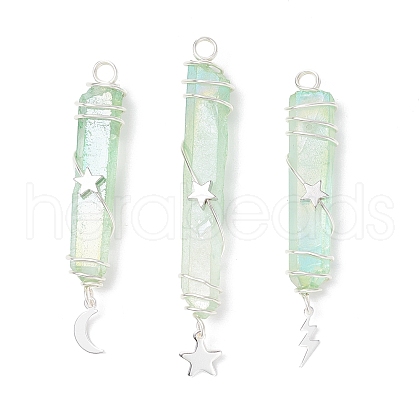3Pcs 3 Styles Electroplated Natural Quartz Crystal Pointed Copper Wire Wrapped Pendants PALLOY-JF03767-02-1