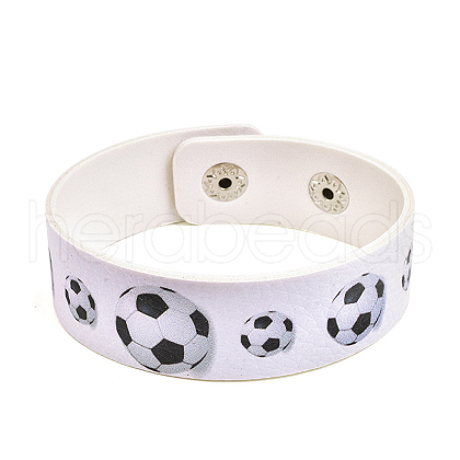 Football Pattern Leather Wide Cord Bracelet with Snap Button for Men Women GUQI-PW0001-097C-1