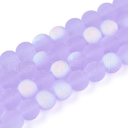 Frosted Transparent Glass Beads Strands GLAA-T032-T8mm-MBB01-1