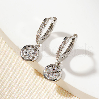 Chic Grid Brass Clear Cubic Zirconia Flat Round Hoop Earrings ZR6558-2-1