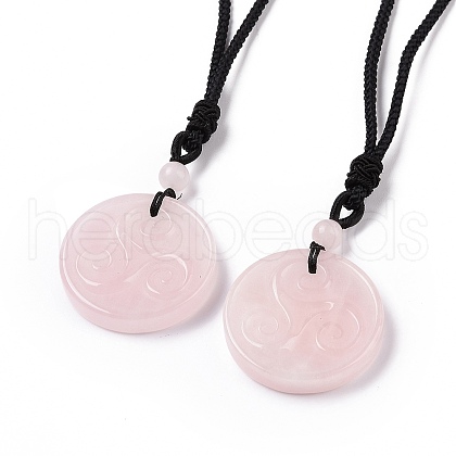 Natural Rose Quartz Triskele/Triskelion Pendant Necklace with Nylon Cord for Women NJEW-E091-01E-1