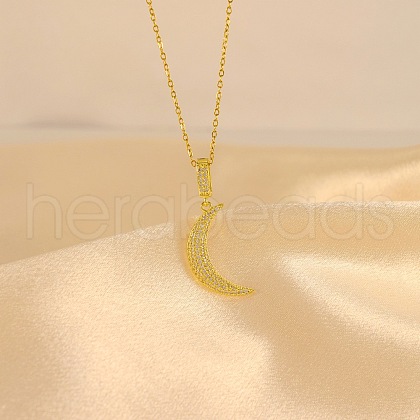 Moon Brass Micro Pave Clear Cubic Zirconia Pendant Necklaces FS-WGD2E00-01-1