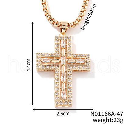 Brass Crystal Rhinestone Shiny Cross Pendant Box Chain Necklaces XO0635-1-1